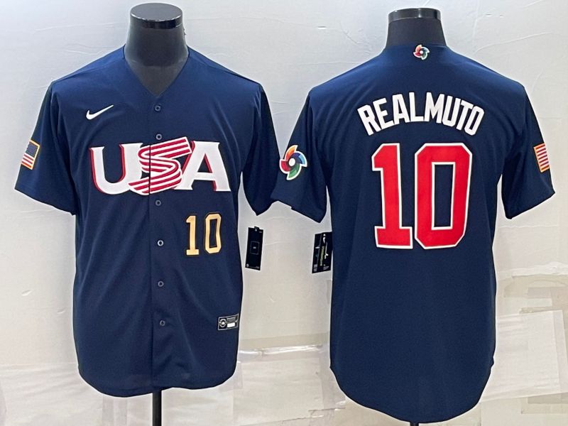 Men 2023 World Cub USA 10 Realmuto Blue Nike MLB Jersey2